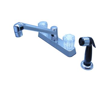 8" PLASTIC KITCHEN FAUCET WITH PLASTIC STEMS AND 2 CRYSTAL HANDLES (SPRAYER INCLUDED) - CHROME