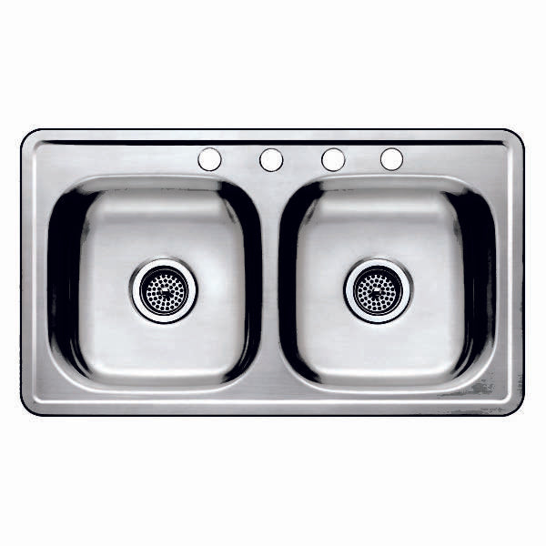 33" X 19" BOXED 8" STAINLESS STEEL DOUBLE BOWL SINK