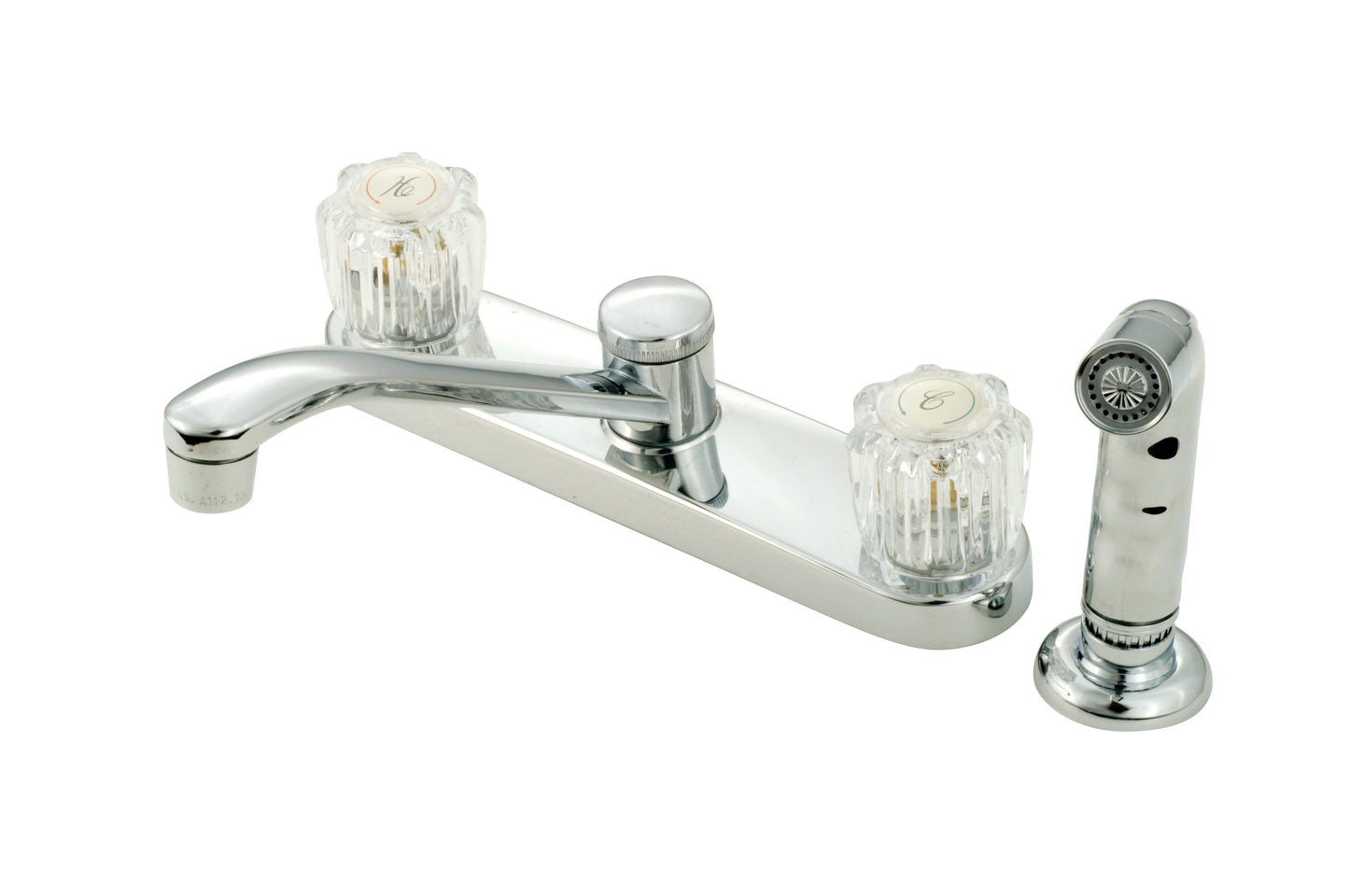 8" KITCHEN FAUCET WITH DOWN SPOUT, CRYSTAL HANDLES AND SPRAYER (BRASS)