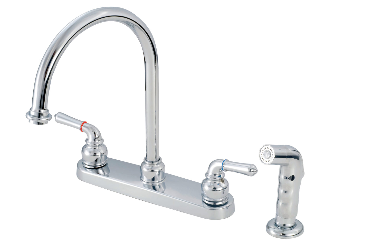 8" KITCHEN FAUCET WITH GOOSENECK SPOUT AND TEAPOT HANDLES - CHROME